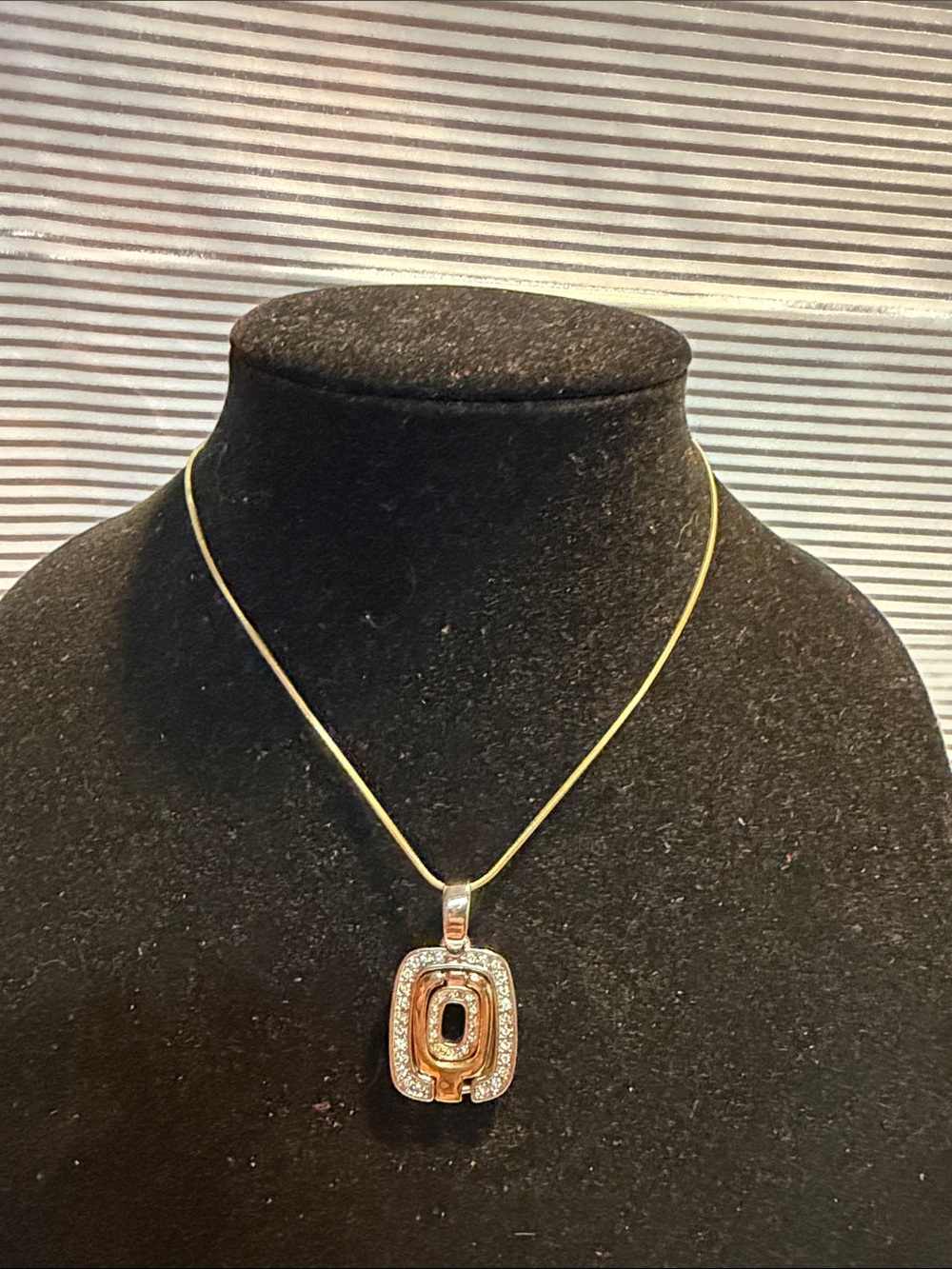 Lia Sophia Gold and Clear Crystal Rectangular Pendant Necklace